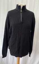 Primark Black Ribbed Zip Neck Jumper Mens Size M Cotton Pullover