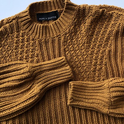 Mimi & Dottie Women s Small Knit Sweater Caramel Long Sleeve Crew Neck 