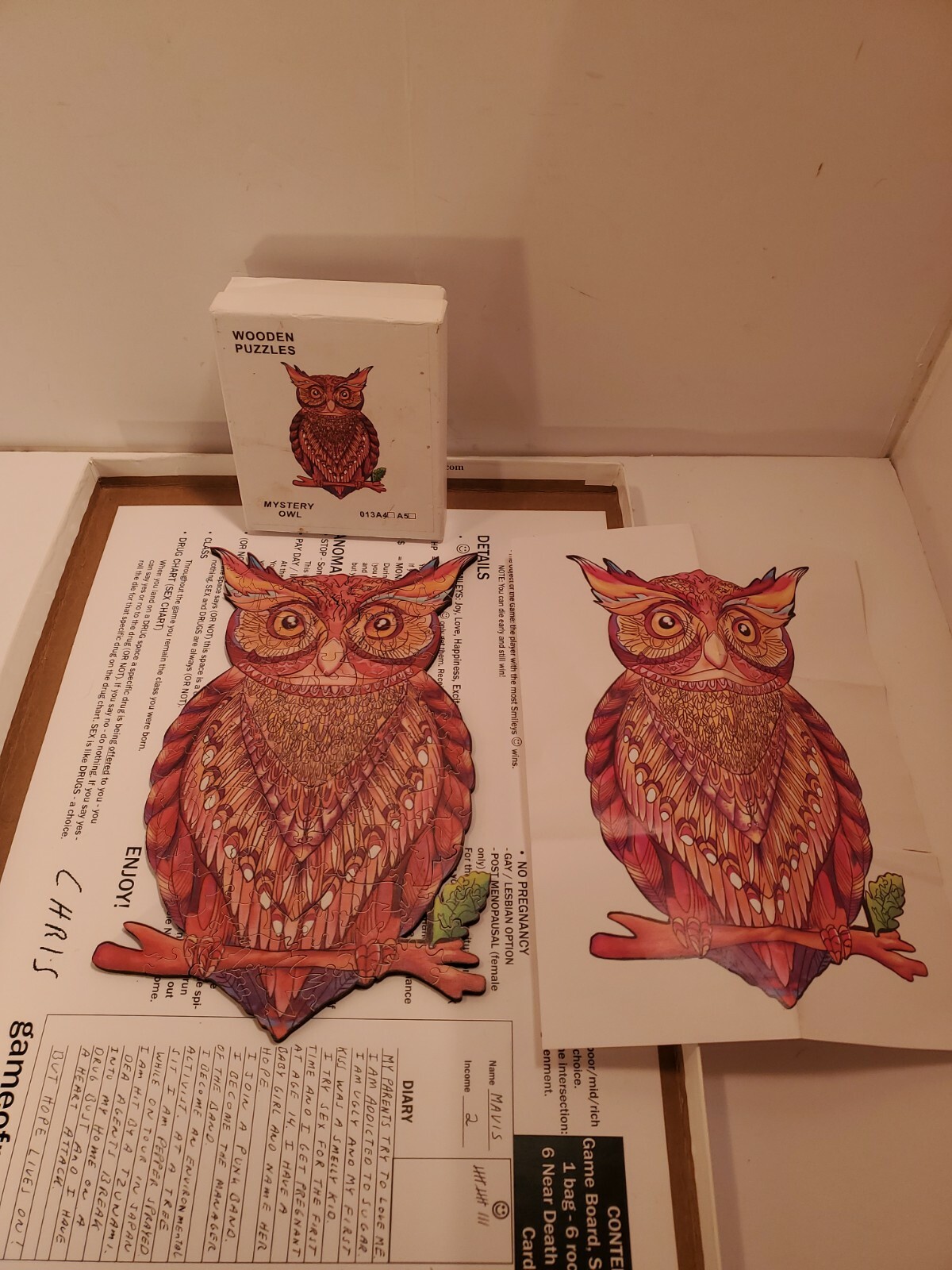 Mysterious Owl wooden puzzle 100+ pieces complete RARE, Very difficult.