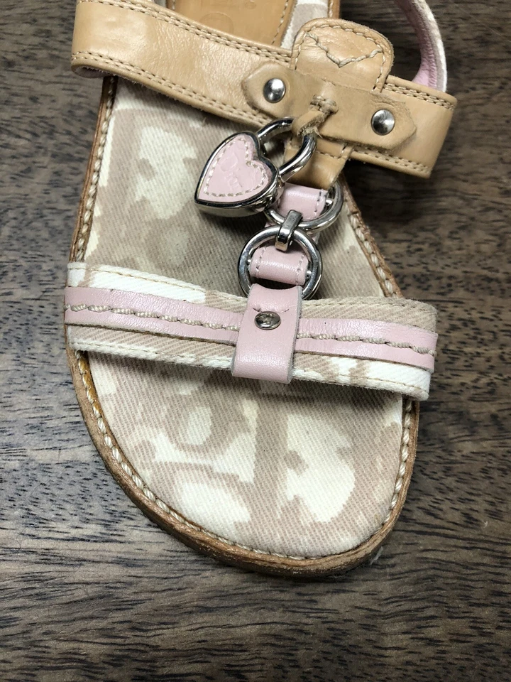 Sandalias Dior Baby de lona de cuero rosa/beige talla 24 Foto 3 de 4