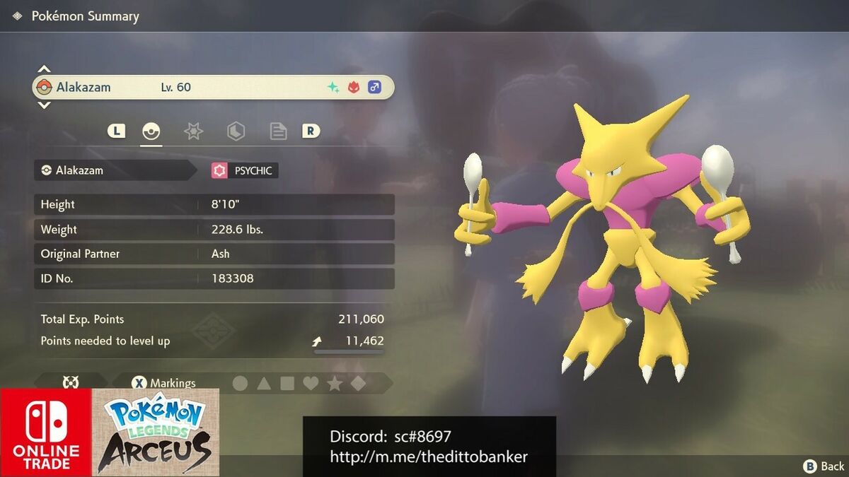 Pokemon Legends Arceus SHINY ALAKAZAM LV.60 ALPHA✨MAX Effort Levels Fast  Trade!