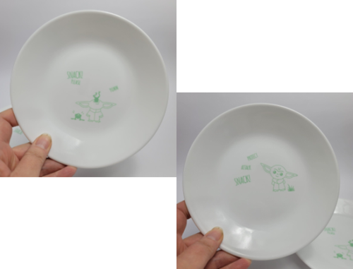 TWO Star Wars Grogu Baby Yoda The Child Snack Plates White with Green Design - Afbeelding 1 van 11