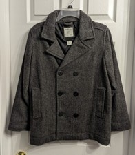 Old Navy Boys Wool Peacoat Coat Herringbone Charcoal Gray L Large 10-12 NWT NEW