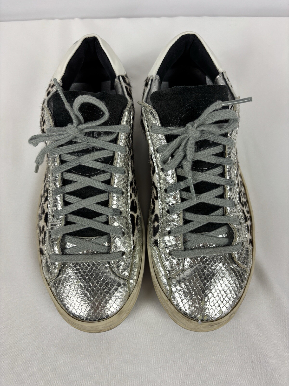 PONY P448 John Sneakers Argento Rettile Crema Nero Stampa Leopardata 40 Animali Capelli di Vitello