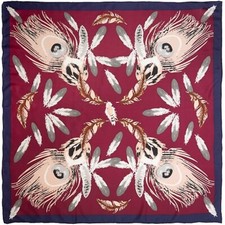 Wyoming Traders Wild Rag Burgandy Feathers Western Print 100 Silk Scarf - 34.5"
