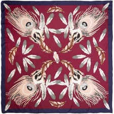 Wyoming Traders Wild Rag Burgandy Feathers Western Print 100% Silk Scarf - 34.5"