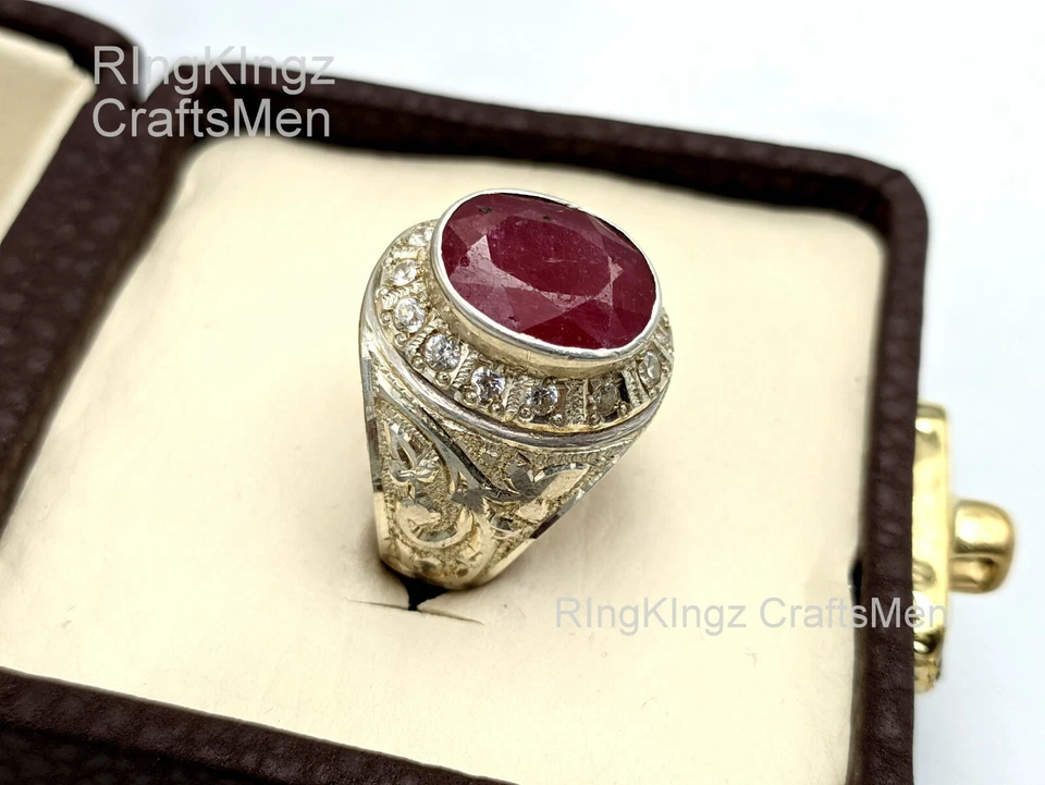 Natural Ruby Stone Mens Ring Size 9 Handmade 925 Sterling Silver Yaqoot Size 9 - Image 2 of 4