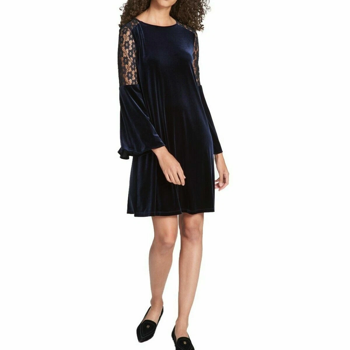 NWT Women s Tommy Hilfiger Blue Size 8 Velvet Crochet Sheath Dress 129 Size 8