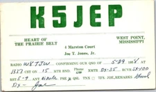 CB Radio Club K5JEP West Point Mississippi Joe T. Jones Jr. 1958 Postcard B21