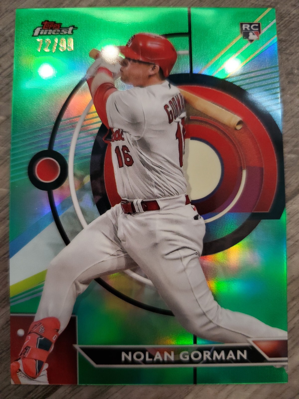 2023 Topps Finest - Green Refractor #92 Nolan Gorman /99 (RC)
