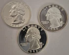 1996S, 1997S, 1998S Gem Cameo Proof Silver Washington Quarters.