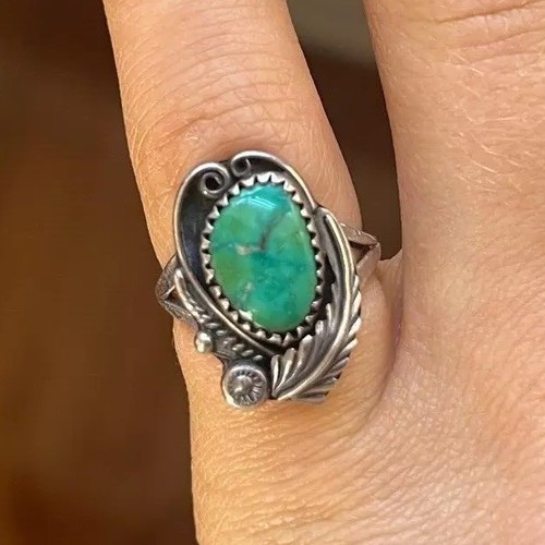 Vintage Türkis Sterling Silber Ring ~6 Indianer Handwerk Handarbeit 925 - Bild 2 von 12