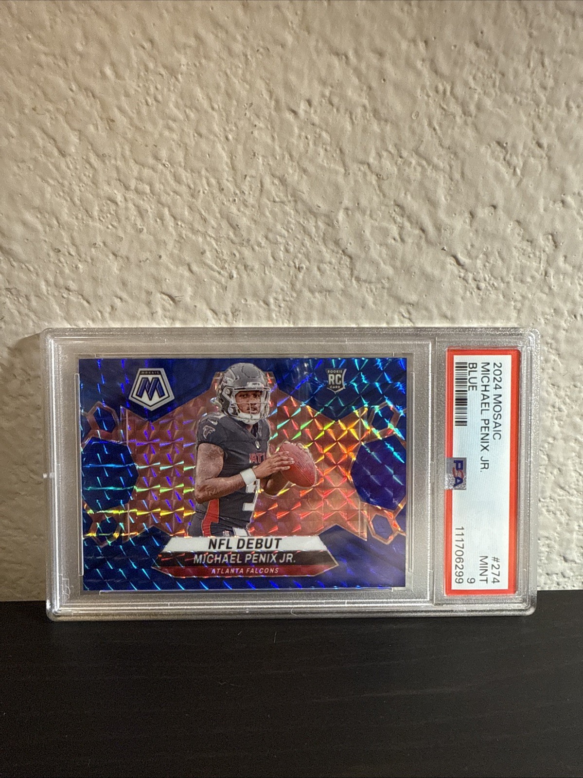 Michael Penix Jr 2024 Panini Mosaic #274 Blue Prizm /99 Rookie Debut RC PSA 9