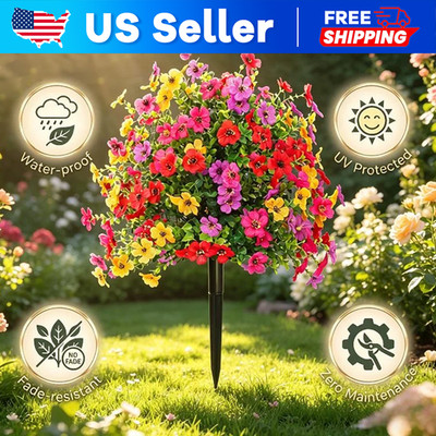 Artificial Fake Violet Flowers Ground Spike Plants for Yard Patio Garden Decor