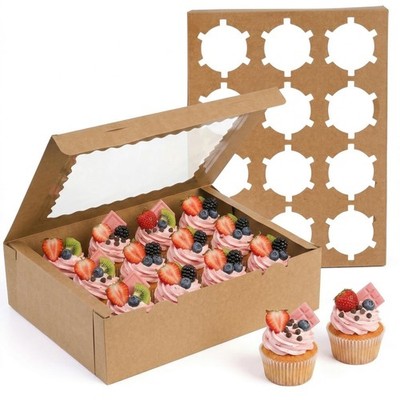 20 Pack Cupcake Boxes, 12 Counts Dozen Cupcake Containers with Window and Ins...