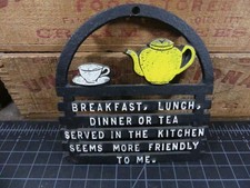 Vintage Cast Iron Trivet Breakfast Lunch Dinner or Tea Made in USA Kitchen Decor