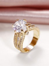 Yellow Gold Cubic Zirconia Solitaire Ring With Side Stones Size 6 7 8 9 10