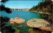 Vintage Coeur d'Alene Lake Tubbs Hill Idaho Summer Fun Postcard 1961