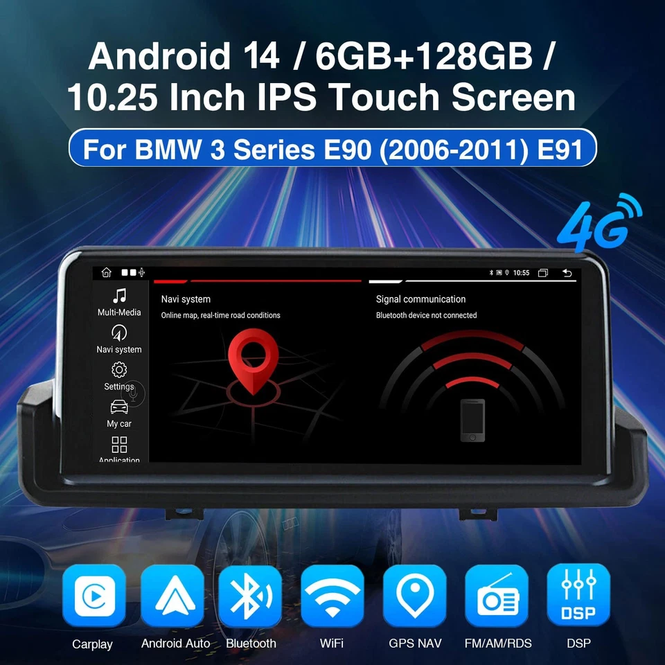 10.25" Android14 Car Stereo Apple CarPlay For BMW 3Series E90 E91 E92 E93 128G - Image 2 of 4