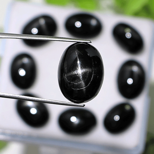 Estrella de Plata ~ 9 PIEZAS Piedras Preciosas Cabujón Ovalado Estrella Negra Natural 15mm-17mm - Imagen 6 de 12