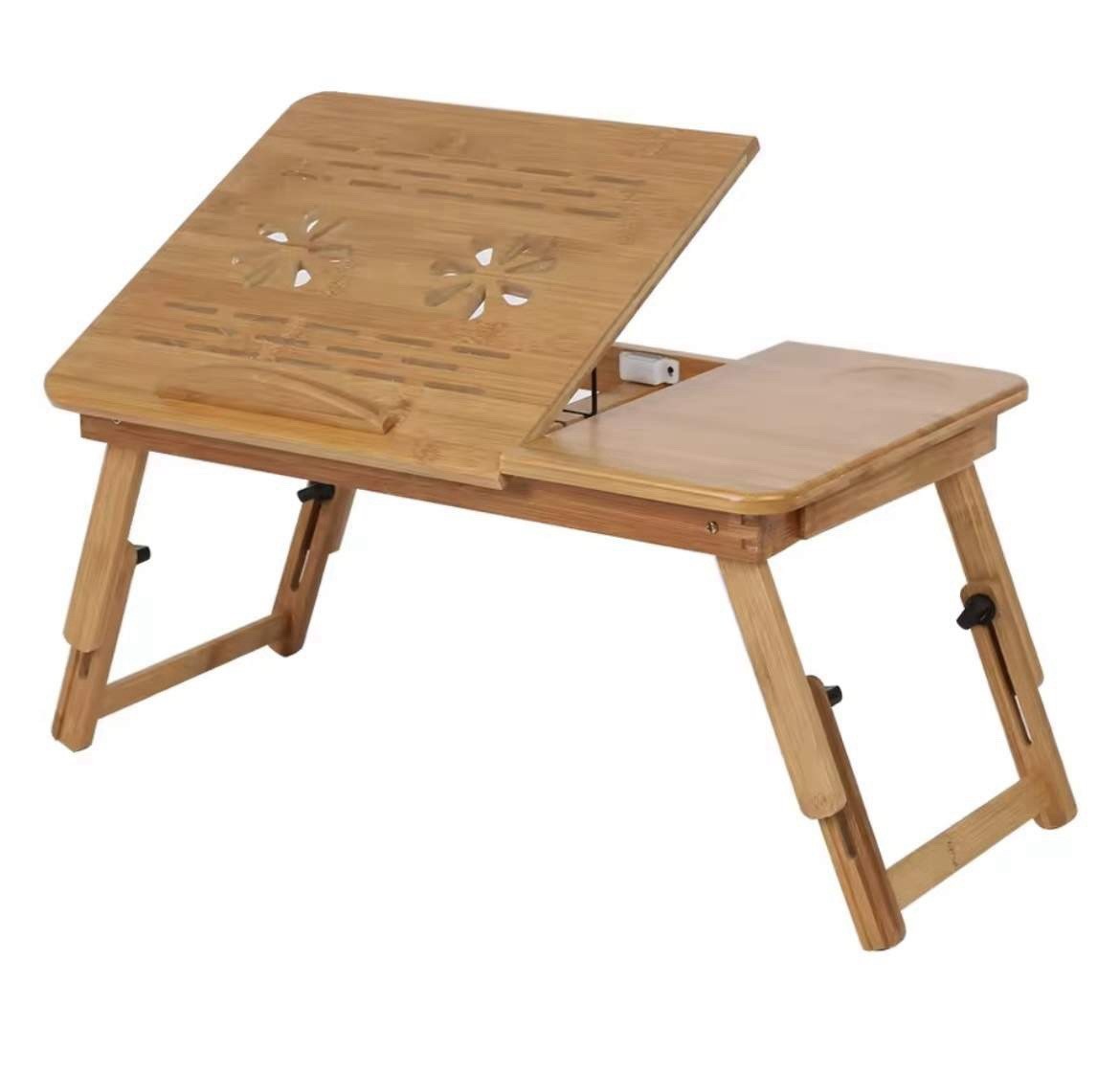 Étagère lit en bambou réglable avec plateau lecture compact et portable nature
