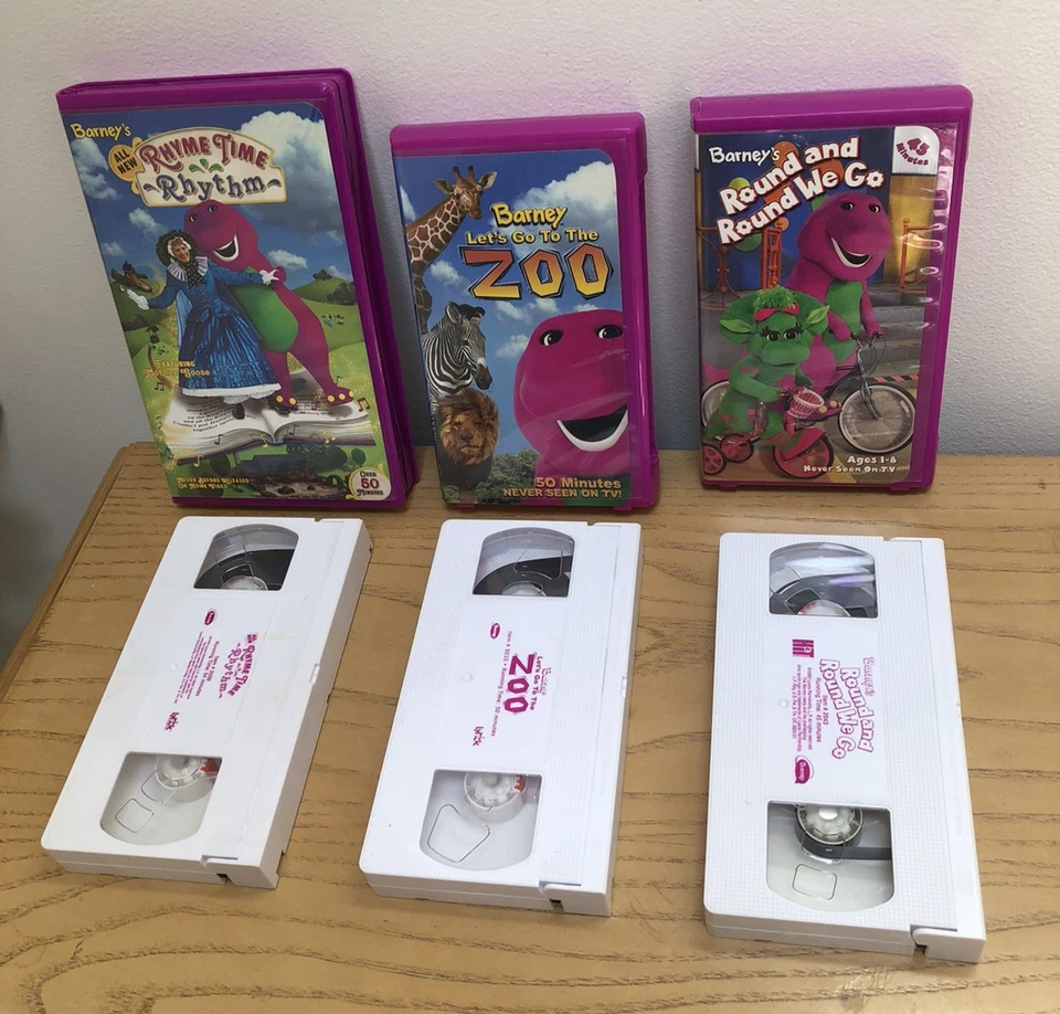 (3) VINTAGE Barney’s Rhyme Time Rhythm, ZOO & Round and Round We Go VHS - Image 2 of 4