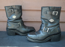 Harley Davidson Womens Black Leather Buckle Motorcycle Boots Sz 7 zip pull
