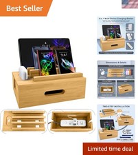 Bamboo Charging Station for Multiple Devices, Cable Management Box for Power ...
