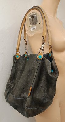 * GABS coole Umhänge Schulter Leder Tasche ca. 24x24,5x24 cm Braun/Blau