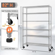 6 Tier Wire Shelving Heavy Duty Adjustable Metal Shelf Storage Rack with Wheels