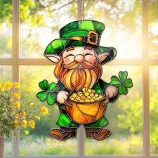 Leprechaun Shamrock Suncatcher, St Patrick  s Day Irish Window Art Lucky Decor