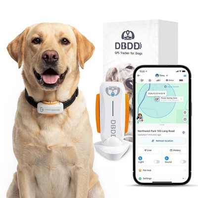DBDD Smart GPS Dog Collar Tracker with Virtual Fence, Live Tracking & White 