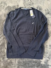 Nautica Navtech Sweater Mens Medium Navy Blue V Neck Pullover Performance