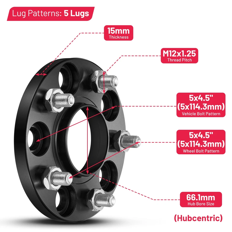 2x 15mm 5x4.5 HubCentric Wheel Spacers For 2009-2013 Nissan GT-R - Image 2 of 4