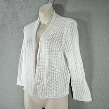 Vintage Cottagecore Crochet Cardigan Small White Open Knit Feminine Boho Sweater