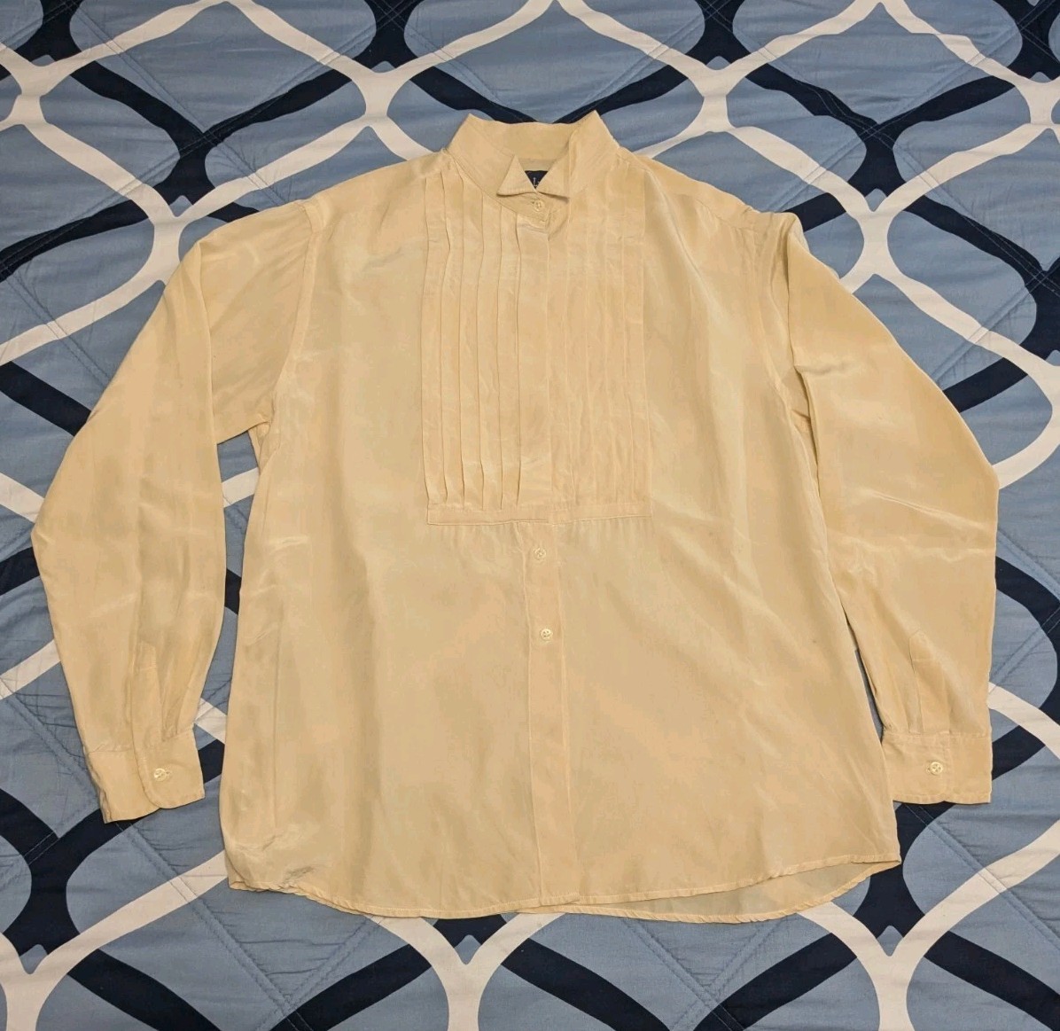 VTG 80s Ralph Lauren Silk Ruffle Front Ivory Button Evening Shirt 8