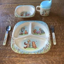 Vtg Selandia Disney Winnie The Pooh Melamine Plate Bowl Sippy Cup Fork Spoon Set