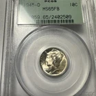 1945-D Mercury Dime 10c Coin PCGS MS65FB Full Bands 90% Silver OGH