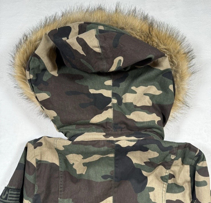 TRUE RELIGION Women’s Camo Faux Fur Hooded Luxe Parka Jacket Cargo Utility S image 8