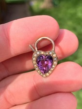 9ct gold amethyst natural seed pearl old cut padlock clasp Victorian