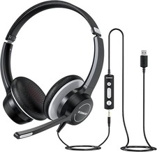 USB Headset with Microphone, 3.5mm Wired Computer Headsets with Noise
