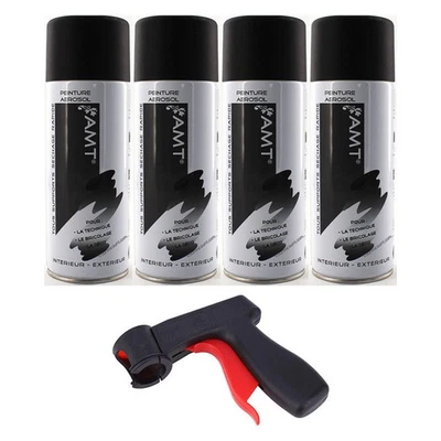 SURDISCOUNT 4 bombes de peinture noir mat 330ml - Amt + pistolet pour bombe de peinture