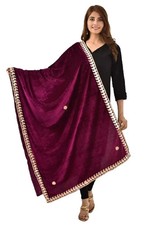 Women's Fancy Velvet Scarf Dupatta Long Chunni Wine Color For Party Wear
