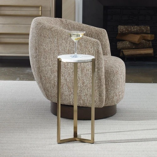 Uttermost 24254 Pietra End or Side Table Antique Brass and Carrara Marble - Picture 3 of 7