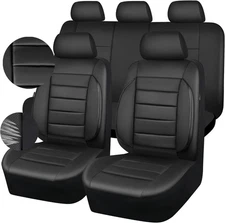 CAR PASS Leather Seat Covers Full Set Universal Water Resistant 3D All Black 