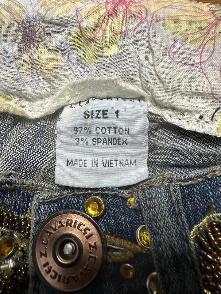 Z. Cavaricci Jeans Size 1 Flare Beaded Emboidered Y2K 90s Low Rise Stretch - Image 3 of 4