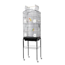 Play Open Top Medium Small Bird Cage with Detachable Rolling Stand Black