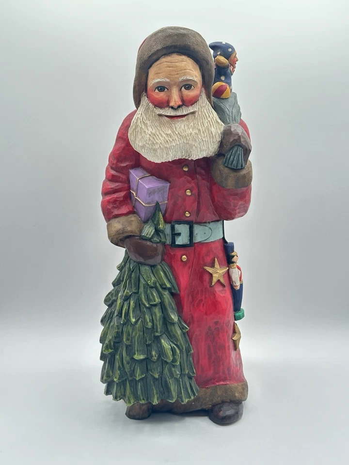 Vtg Leo Smith Folkart Large SANTA WITH TREE SACK OF TOYS EY4033 Boxed No COA - Image 4 of 4