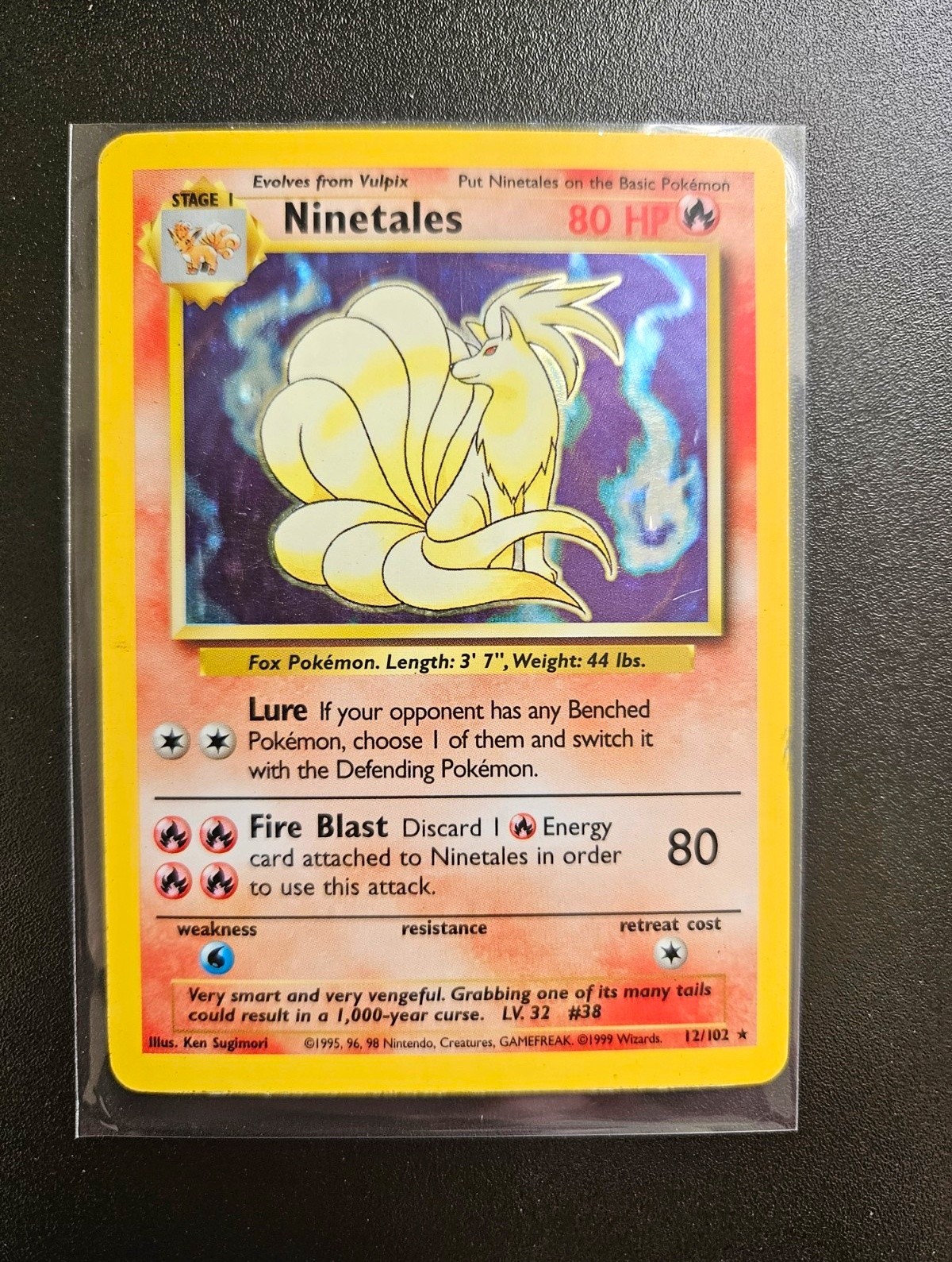 Pokemon Ninetales 12/102 Rare 80 HP Base Set Unlimited English Wizards
