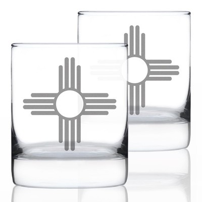 New Mexico Flag - Whiskey Rocks Glasses - Set of 2 - State Themed Drinking De...